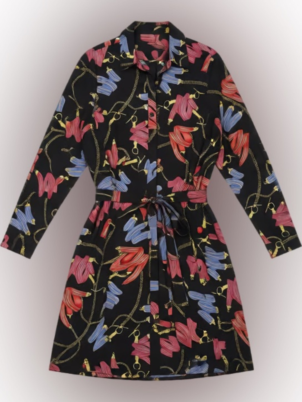 Elegant Chain Print Shirt Dress